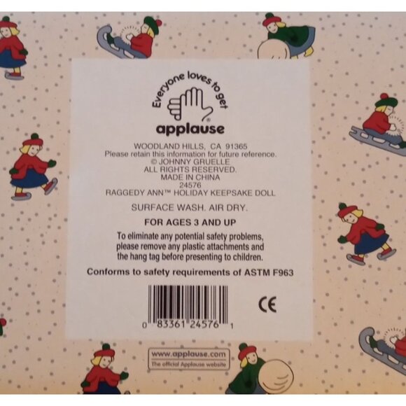 Raggedy Ann Holiday Keepsake Doll 1999 18" Applause Mini Raggedy Ann & Stand - Picture 2 of 15